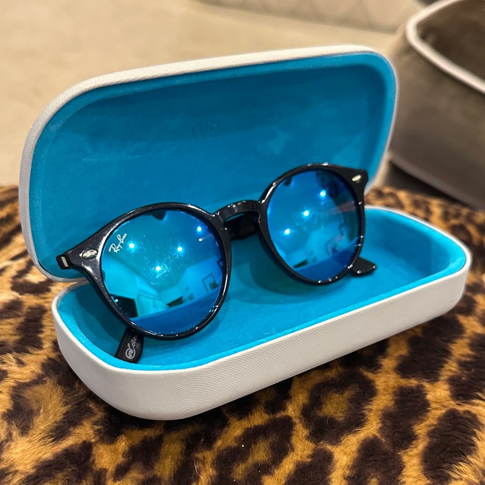 Ray-Ban Black Frame Sunglasses with Reflective Blue Lenses